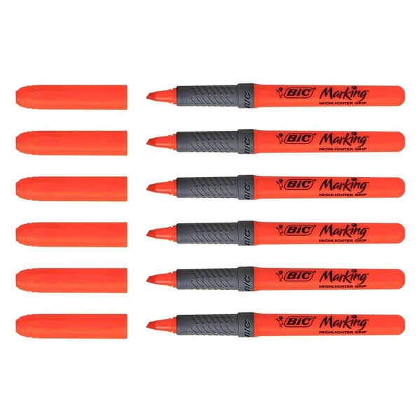 Surligneur HIGHLIGHTER GRIP Pointe Biseau Moyenne Orange x 6 BIC