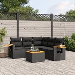 vidaXL Salon de jardin 6 Pièces avec coussins noir résine tressée
