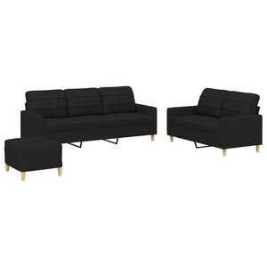 vidaXL Ensemble de canapés 3 Pièces avec coussins Noir Tissu