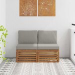 vidaXL 2 Pièce Sofa de milieu extérieur Bois d'Acacia Massif Naturel