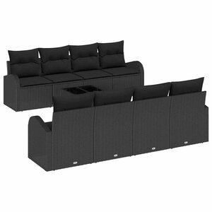 vidaXL Ensemble de canapé de jardin avec stockage 9 Pièces Noir polyrotin