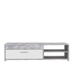 Meuble TV - Contemporain - Panneau de particules - Blanc/Béton Gris Clair - L 120 x P 42,1 x H 31,8 cm - PILVI