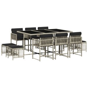 vidaXL Ensemble à manger de jardin 11Pièces avec coussins gris poly rotin