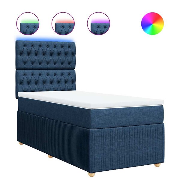vidaXL Sommier à lattes de lit avec matelas Bleu 90x200 cm Tissu