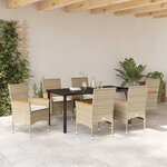 vidaXL Ensemble de salle à manger pour jardin 7 Pièces Beige Poly rotin