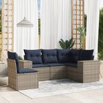 vidaXL Salon de jardin 5 Pièces avec coussins gris résine tressée