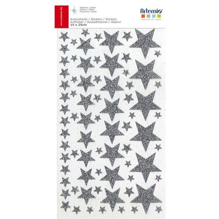 225 stickers étoiles à paillettes argentées