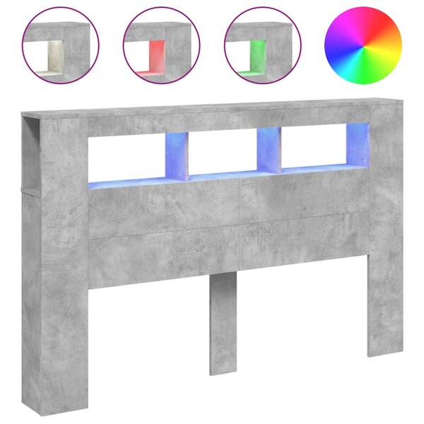 vidaXL Tête de lit à LED gris béton 160x18 5x103 5cm bois d'ingénierie