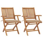 vidaXL Chaises de jardin 2 Pièces avec coussins beige Bois de teck massif