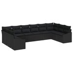 vidaXL Ensemble de canapé de jardin avec coussin 10 Pièces Noir polyrotin