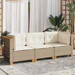 vidaXL Canapé de jardin avec coussins 3 places beige résine tressée