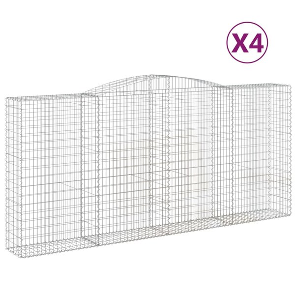 vidaXL Paniers à gabions arqués 4 Pièces 400x50x180/200 cm Fer galvanisé