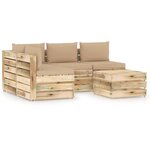 vidaXL Salon de jardin 5 Pièces avec coussins Bois imprégné de vert