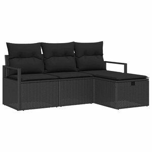 vidaXL Ensemble de canapé de jardin avec coussin 4 Pièces Noir Poly rotin