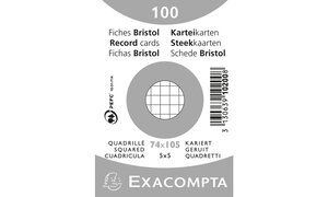 Paquet 100 fiches sous film bristol quadrillé 5x5 non perforé 74x105mm EXACOMPTA