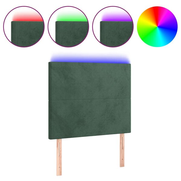 vidaXL Tête de lit à LED Vert foncé 90x5x118/128 cm Velours