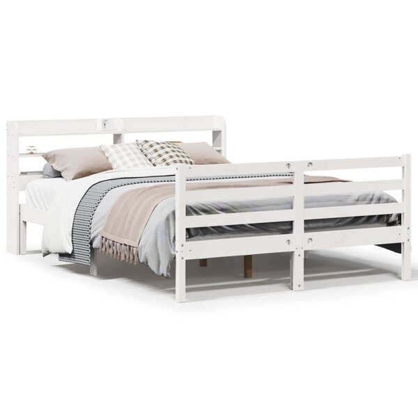 vidaXL Cadre de lit et tête de lit sans matelas blanc 135x190 cm