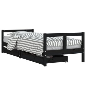 vidaXL Cadre de lit enfant tiroirs noir 80x200 cm bois de pin massif