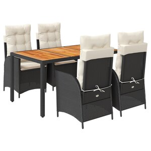 vidaXL Ensemble à manger de jardin coussins 5Pièces Noir Résine tressée