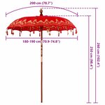 vidaXL Parasol balinais Rouge 185 x 185 x 260 cm