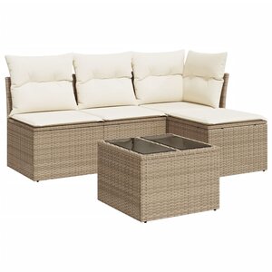 vidaXL Salon de jardin avec coussins 5 Pièces beige résine tressée