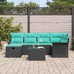 vidaXL Ensemble de canapé de jardin avec coussin 7 Pièces Noir Poly rotin