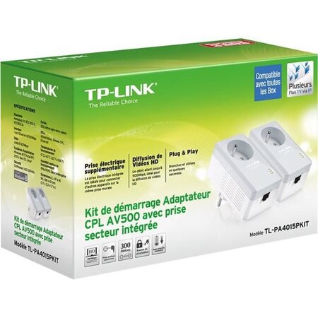 TP-LINK Kit de 2 CPL 600 Mbps - 1 Port Ethernet et Prise Intégrée