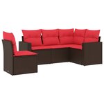 vidaXL Salon de jardin avec coussins 5 Pièces marron résine tressée