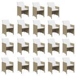 vidaXL Ensemble à dîner de jardin coussins 19 Pièces Résine tressée Beige