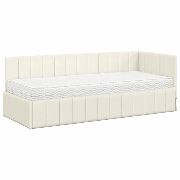 vidaXL Cadre de lit d'angle avec matelas Crème 80 x 200 cm Velours