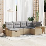 vidaXL Ensemble de canapé de jardin 6 pièces avec coussins beige rattan poly