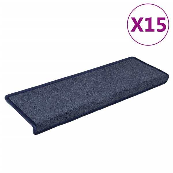 vidaXL Tapis d'escalier 15 pièces 65 x 21 x 4 cm Gris foncé et bleu Bord rectangulaire