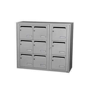 Bloc collectif Leabox 3x3  grade 3  simple face  intérieur  fixation murale  gris clair ral 7035 finition brillante