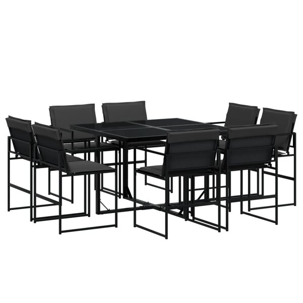 vidaXL Ensemble à manger de jardin avec coussins 9 Pièces noir textilène