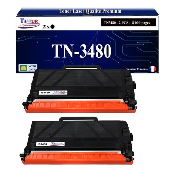 T3AZUR- 2x Toners compatibles avec Brother TN3480  TN3430 pour Brother HL-L5000D  HL-L5100DN  HL-L5100DNT  HL-L5100DNTT  HL-L5200DW  HL-L5200DWT  HL-L6250DN- 8 000 pages