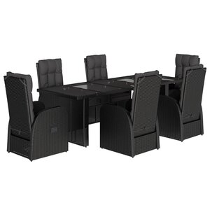 vidaXL Ensemble à manger de jardin coussins 7 Pièces noir résine tressée