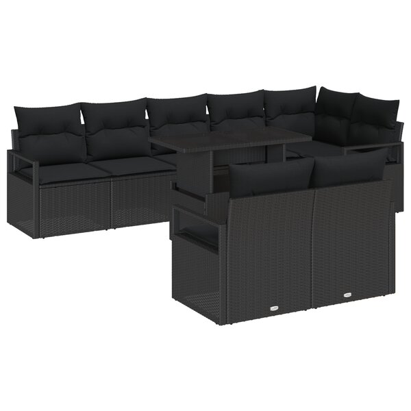 Ensemble de canapé de jardin 9 pièces avec coussins en poly rotin noir