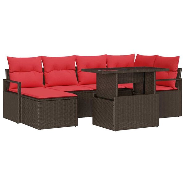 vidaXL Ensemble de canapé de jardin 7 Pièces Marron et rouge Poly rotin