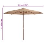 vidaXL Parasol d'extérieur avec mât en bois 350 cm Taupe