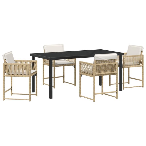vidaXL Set de salle à manger de jardin 5 pièces avec coussins beige rattan poly