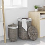 vidaXL Panier à linge avec couvercle 2 Pièces Gris Kubu Rattan Kubu