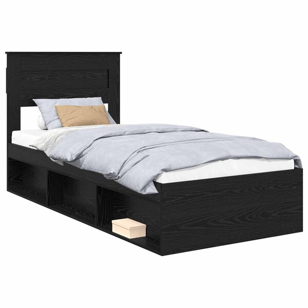 vidaXL Cadre de lit avec stockage Noir 90 x 200 cm Bois de pin massif