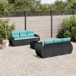 vidaXL Salon de jardin 7 Pièces avec coussins noir résine tressée