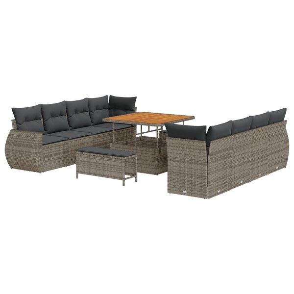 vidaXL Ensemble de jardin de 11 pièces avec coussins gris en rotin synthétique et bois d'acacia.