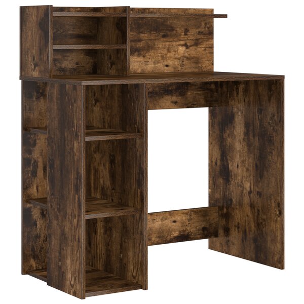 vidaXL Bureau avec rangement Chêne Fumé 90x48x101.5 cm Bois d'ingénierie