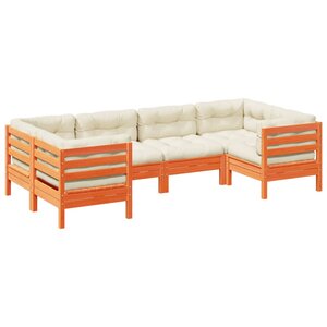 vidaXL Salon de jardin 6 Pièces avec coussins cire marron bois pin massif