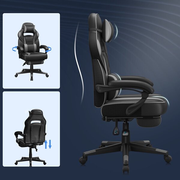 Fauteuil Gamer, Chaise Gaming, Siège De Bureau Réglable, Avec Repose Pieds Telescopique