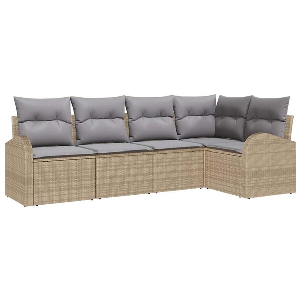 vidaXL Ensemble de canapé de jardin 5 Pièces Beige  gris clair Poly rotin