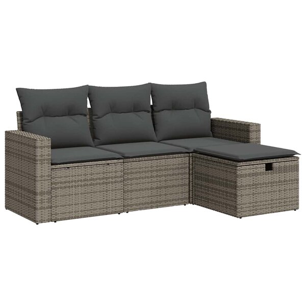 vidaXL Salon de jardin 4 Pièces avec coussins gris résine tressée