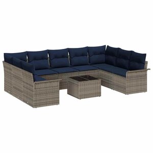 vidaXL Ensemble de canapé de jardin 10 Pièces Gris Poly rotin